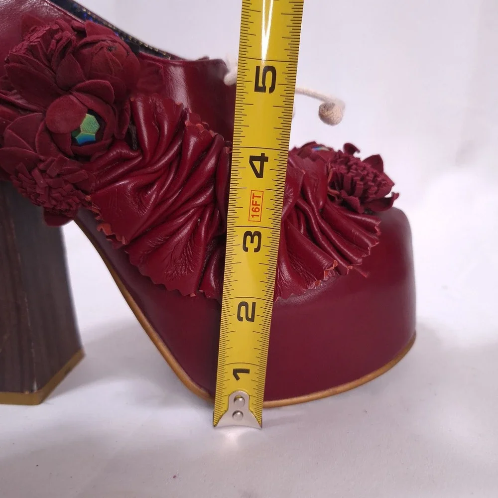 Irregular Choice Pertrisha Leather Floral Ruffle Platform Heels Womens‎ 6.5 Red